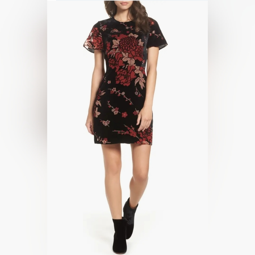 French Connection Black and Red Floral Mini Dress
